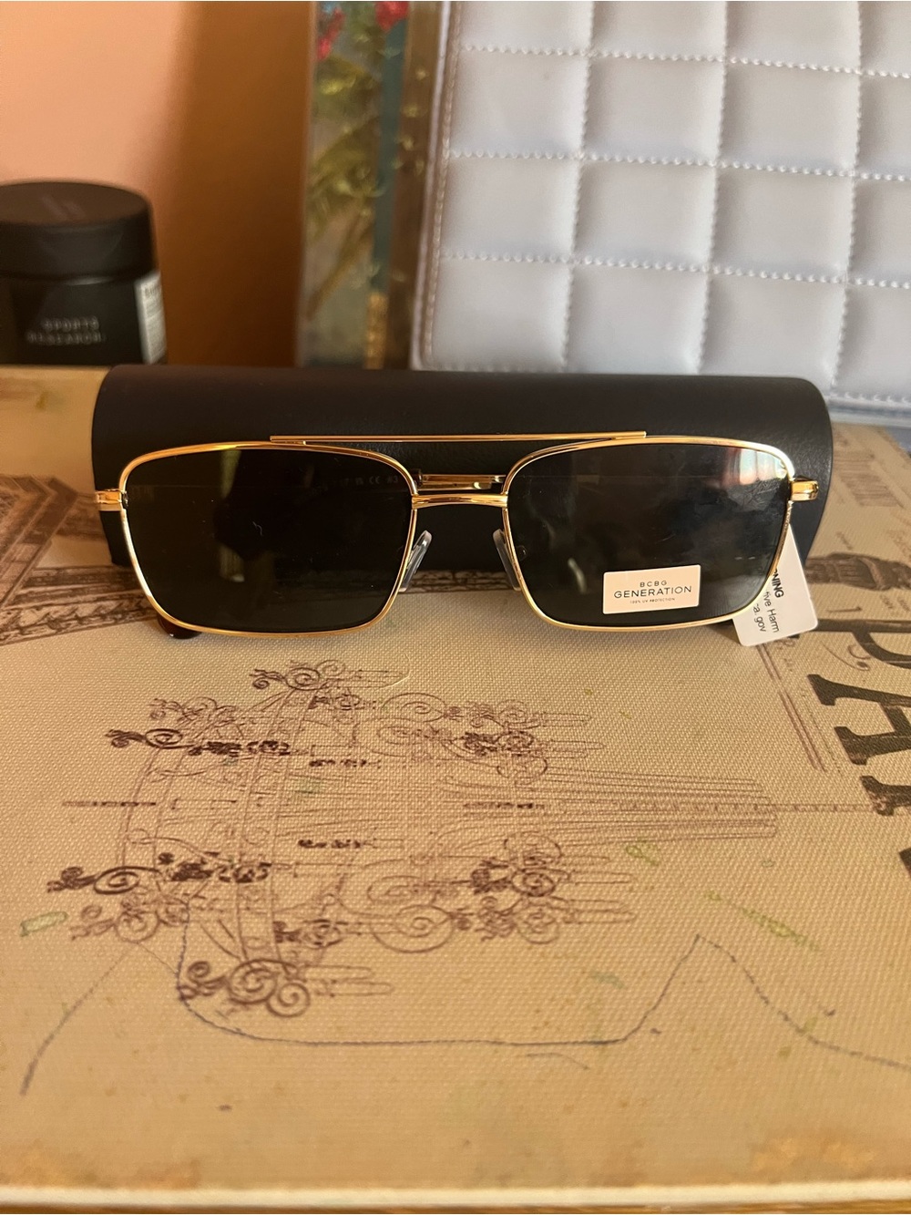 BCBG Gold Frame Black Lens Sunglasses